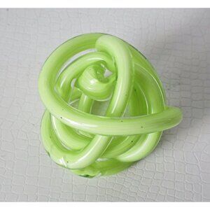 Vintage Art Glass Twisted Infinity Knot Lime Green Hand Blown Paperweight